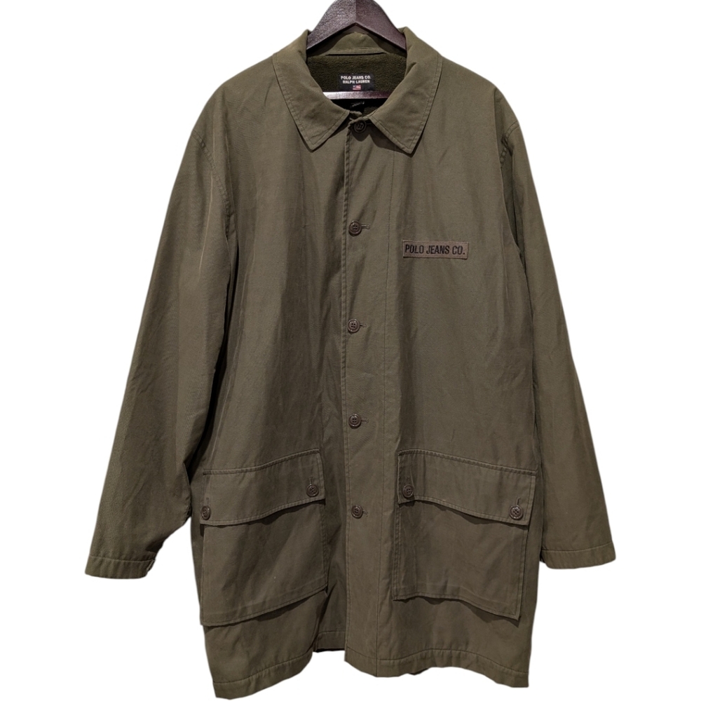 VTG Polo Ralph Lauren Olive Green Barn Chore Coat Jacket Large Fleece Lined Sz L